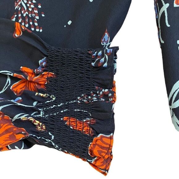 Madewell Silk Smocked-Sleeve Wrap Top small - Picture 11 of 13